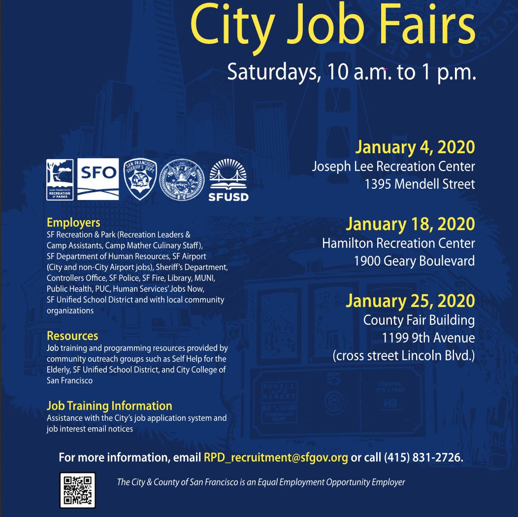 City Job Fairs Sat Jan 4, 18 & 25 10 am at Joseph Lee Recreation