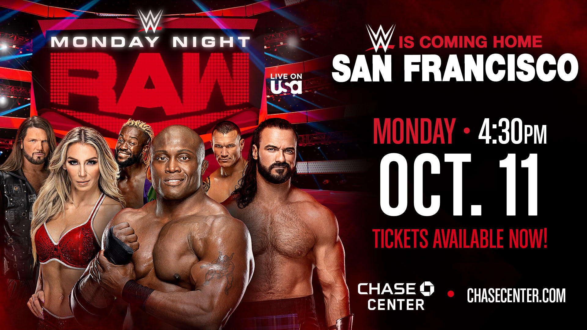 WWE Monday Night Raw at Chase Center in San Francisco October 11