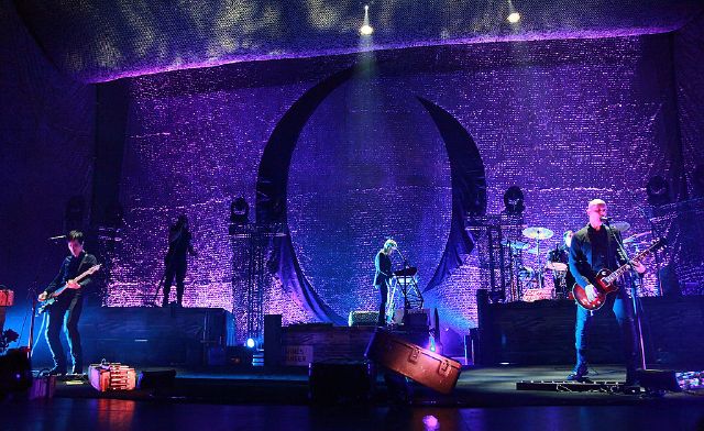 UNIVERSAL CITY, CA - JULY 28: (L-R) Matt McJunkins, Maynard James Keenan, James Iha, Josh Freese and Billy Howerdel of A Perfect Circle perform on stage at the Gibson Amphitheatre at Universal CityWalk on July 28, 2011 in Universal City, California.