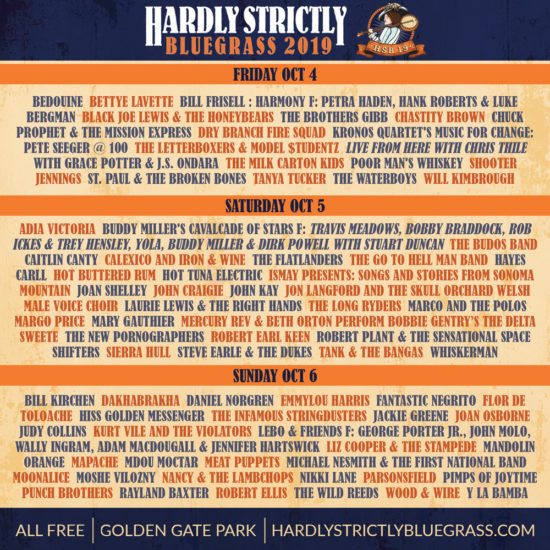Daily Lineup for Hardly Strictly Bluegrass Festival and Updates to Bags